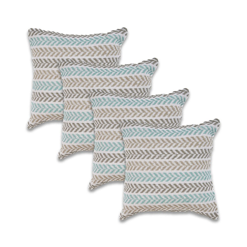 Set of Four 18" X 18" Gray And Blue Lumbar Beach Chevron Cotton Throw Pillow Covers — view 1
