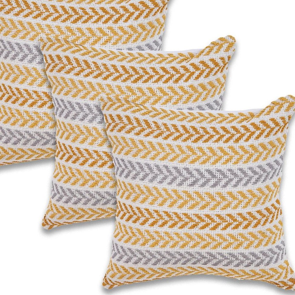 Set of Four 18" X 18" Yellow And Gray Lumbar Beach Chevron Cotton Throw Pillow Covers — view 6