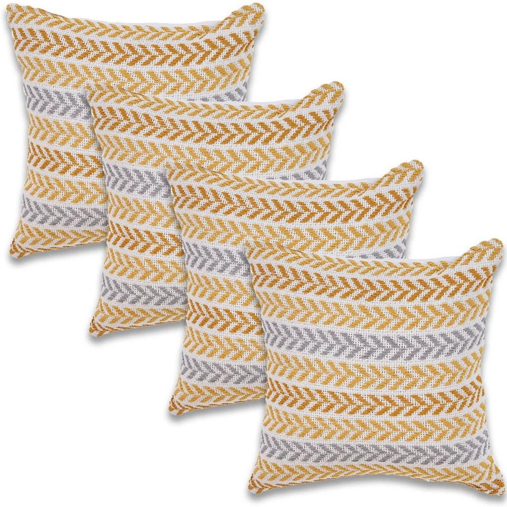 Set of Four 18" X 18" Yellow And Gray Lumbar Beach Chevron Cotton Throw Pillow Covers — view 7