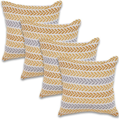 Set of Four 18" X 18" Yellow And Gray Lumbar Beach Chevron Cotton Throw Pillow Covers