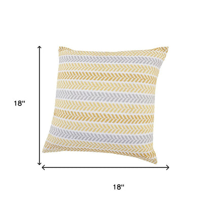 Set of Four 18" X 18" Yellow And Gray Lumbar Beach Chevron Cotton Throw Pillow Covers