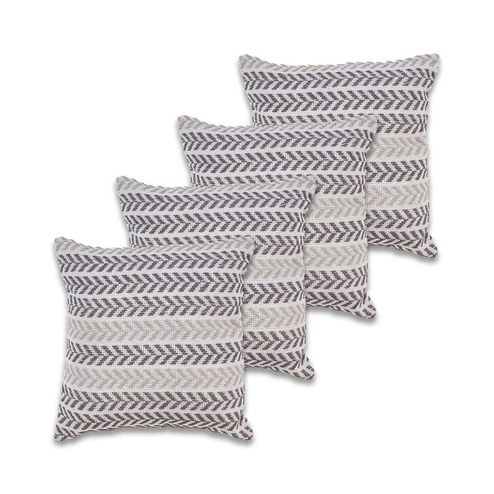Set of Four 18" X 18" Gray And White Lumbar Beach Chevron Cotton Throw Pillow Covers — view 7