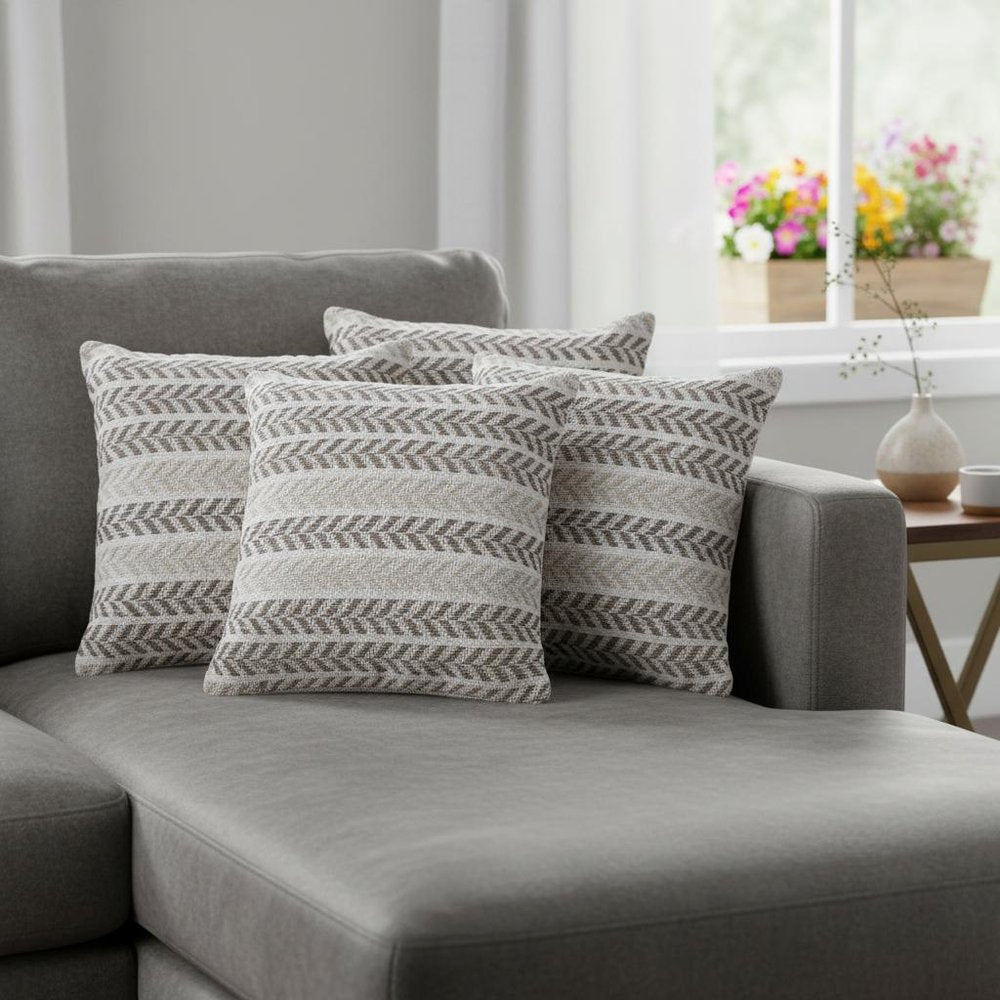 Set of Four 18" X 18" Gray And White Lumbar Beach Chevron Cotton Throw Pillow Covers — view 8