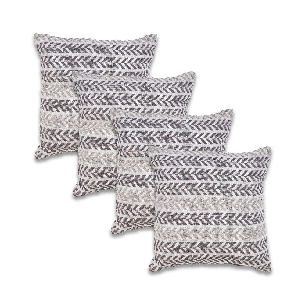 Set of Four 18" X 18" Gray And White Lumbar Beach Chevron Cotton Throw Pillow Covers — view 1