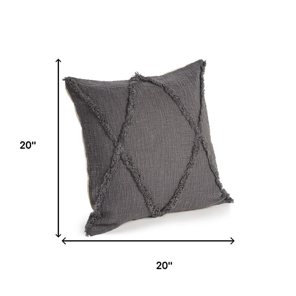 Set of Four 20" Dark Gray Diamond Cotton Throw Pillow Covers with Tufts