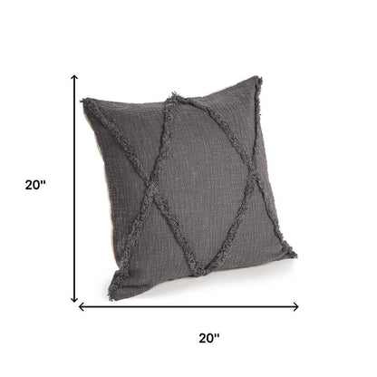 Set of Four 20" Dark Gray Diamond Cotton Throw Pillow Covers with Tufts