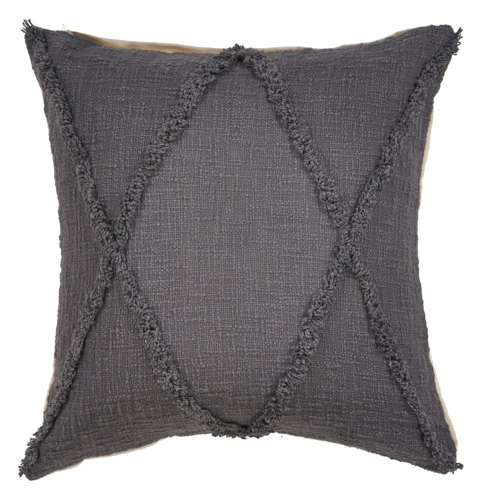 Set of Four 20" Dark Gray Diamond Cotton Throw Pillow Covers with Tufts — view 3