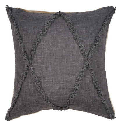 Set of Four 20" Dark Gray Diamond Cotton Throw Pillow Covers with Tufts
