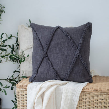Set of Four 20" Dark Gray Diamond Cotton Throw Pillow Covers with Tufts