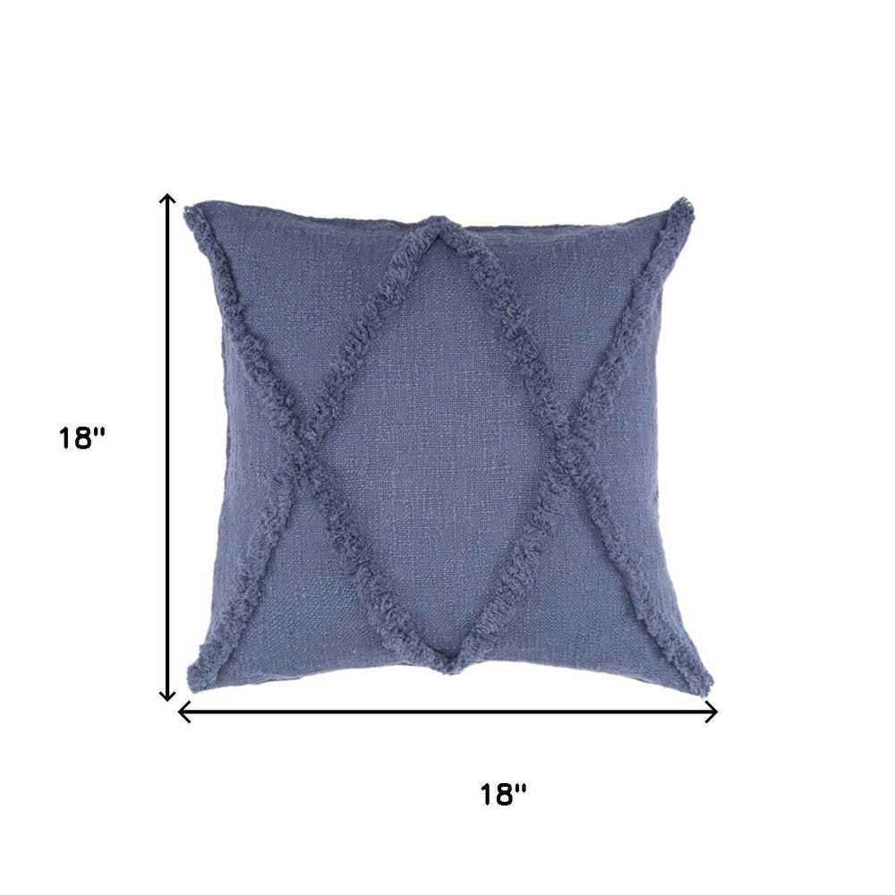 Set of Four 18" Denim Blue Diamond Cotton Throw Pillow Covers with Tufts — view 9