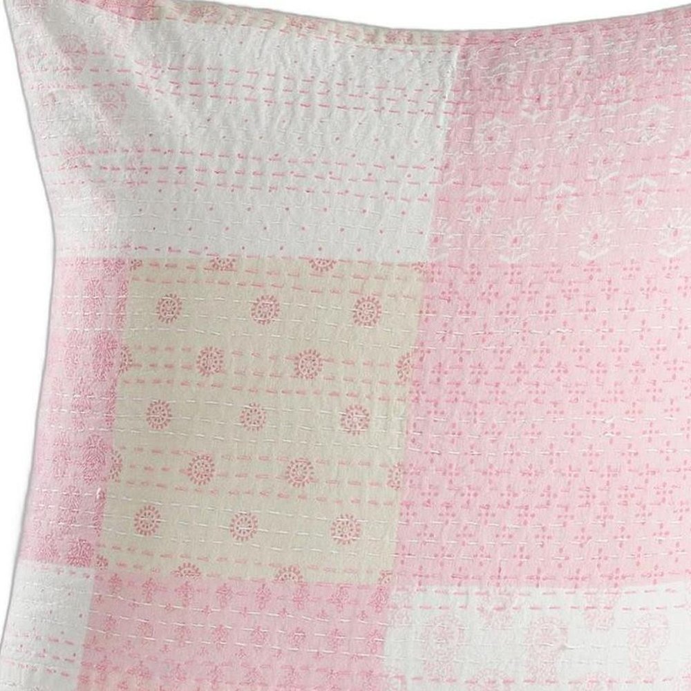 Set of Four 20" X 20" Pink And White Lumbar Patchwork Cotton Throw Pillow Covers — view 2