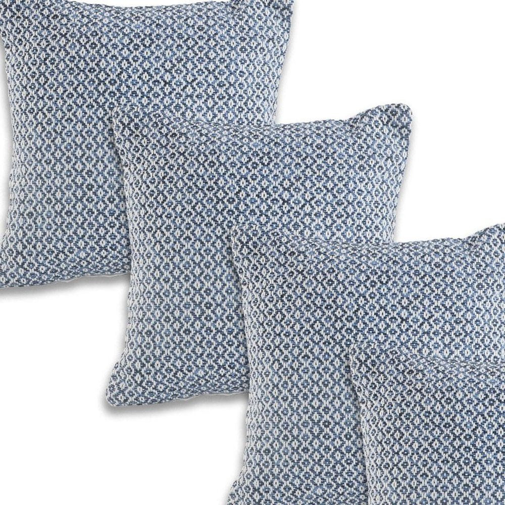 Set of Four 18" X 18" Blue And White Lumbar Geometric Cotton Throw Pillow Covers — view 4