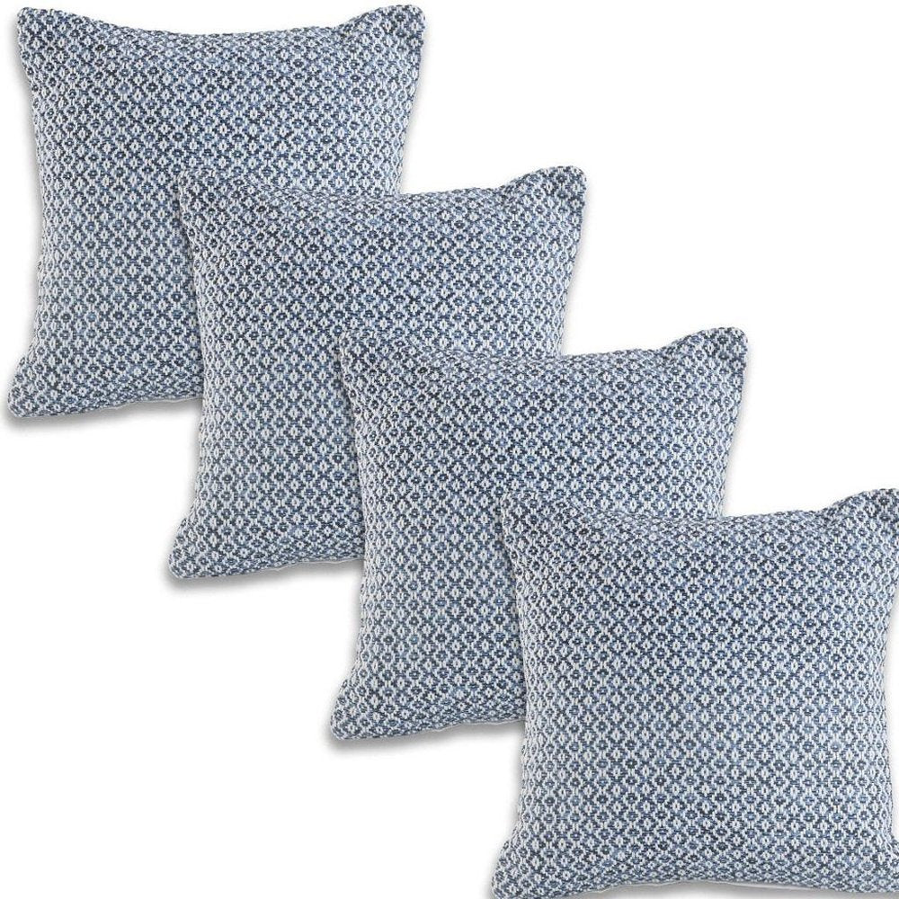 Set of Four 18" X 18" Blue And White Lumbar Geometric Cotton Throw Pillow Covers — view 5
