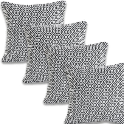 Set of Four 18" X 18" Black And White Lumbar Geometric Cotton Throw Pillow Covers