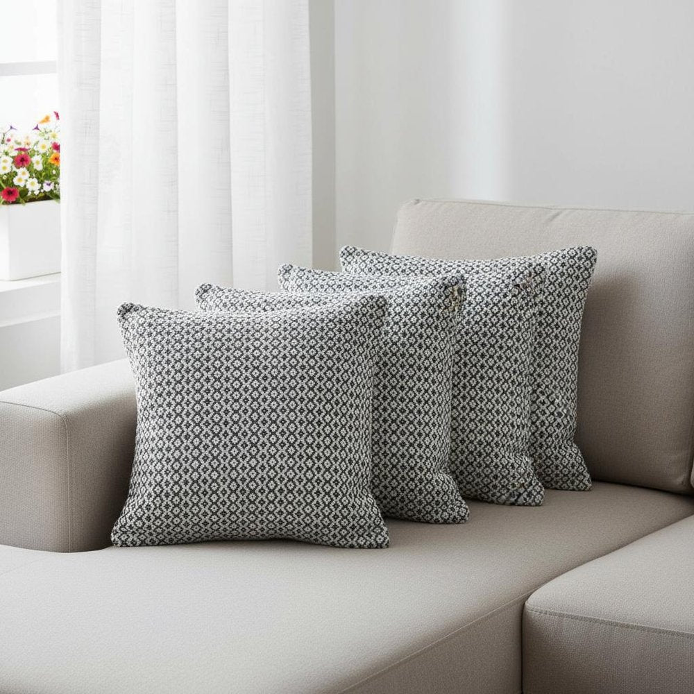 Set of Four 18" X 18" Black And White Lumbar Geometric Cotton Throw Pillow Covers — view 6