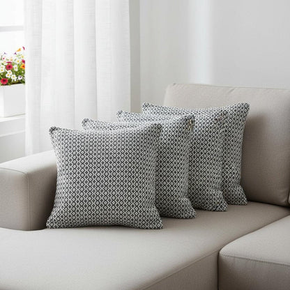 Set of Four 18" X 18" Black And White Lumbar Geometric Cotton Throw Pillow Covers