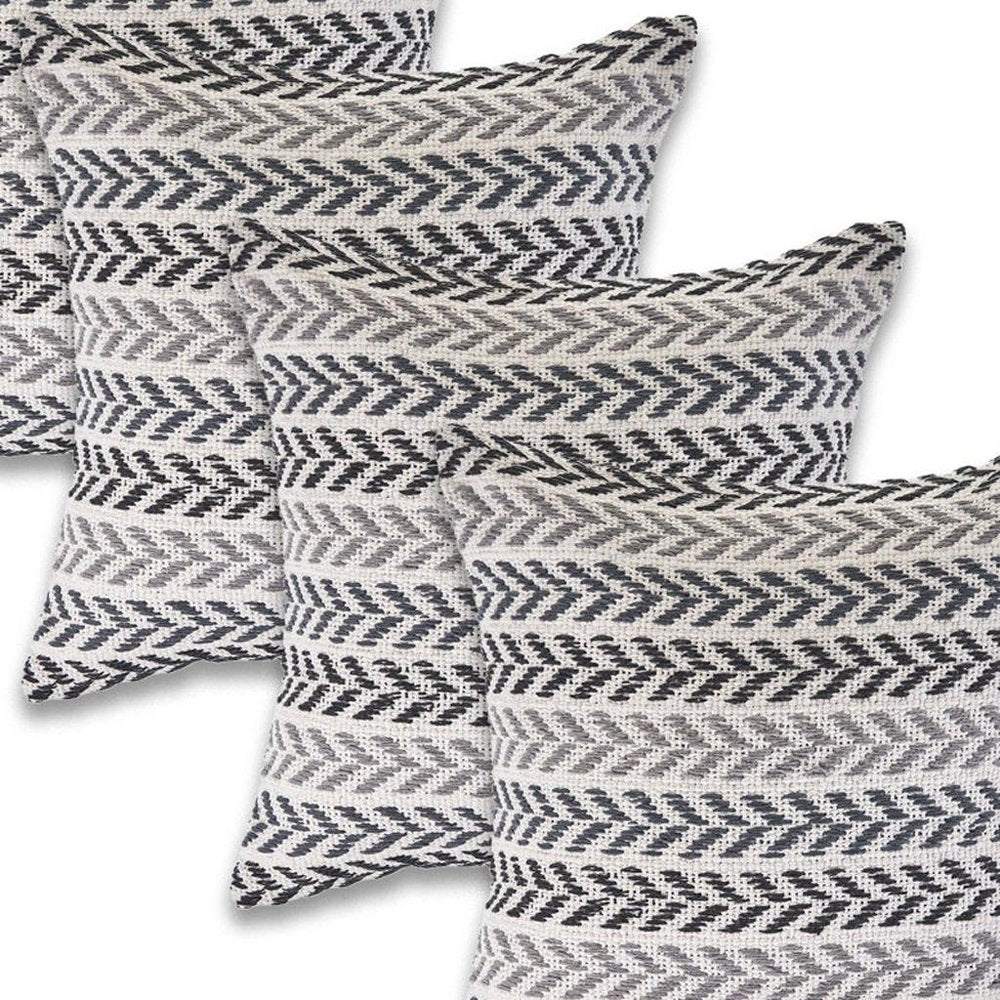 Set of Four 18" X 18" Black And Gray Lumbar Beach Chevron Cotton Throw Pillow Covers — view 6