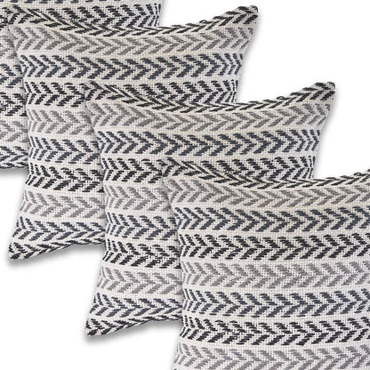 Set of Four 18" X 18" Black And Gray Lumbar Beach Chevron Cotton Throw Pillow Covers
