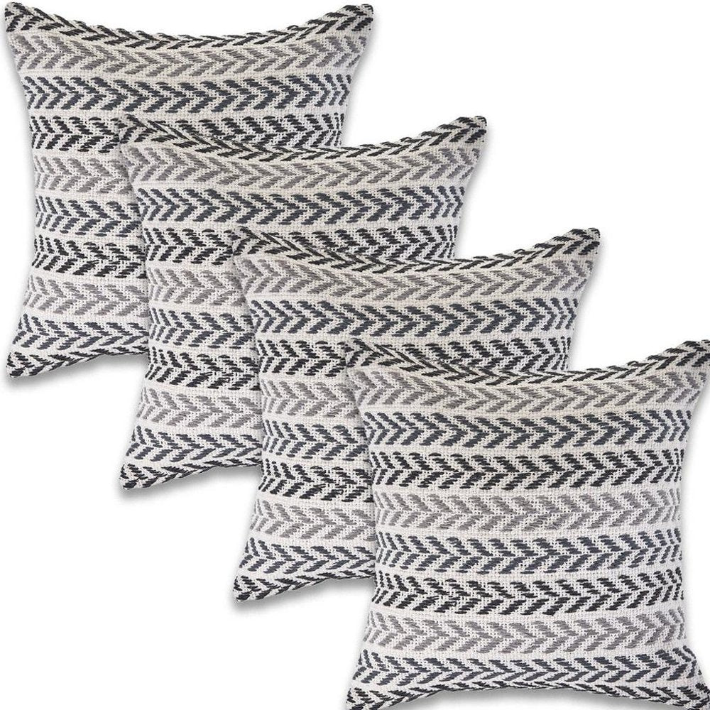 Set of Four 18" X 18" Black And Gray Lumbar Beach Chevron Cotton Throw Pillow Covers — view 7