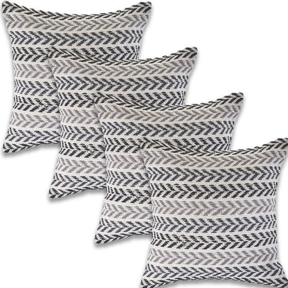 Set of Four 18" X 18" Black And Gray Lumbar Beach Chevron Cotton Throw Pillow Covers