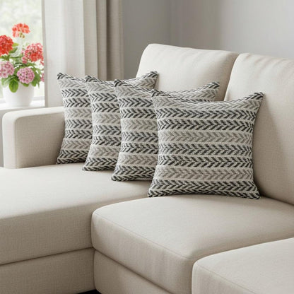 Set of Four 18" X 18" Black And Gray Lumbar Beach Chevron Cotton Throw Pillow Covers