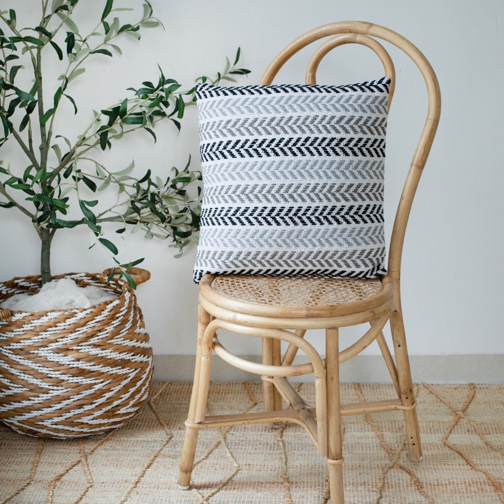 Set of Four 18" X 18" Black And Gray Lumbar Beach Chevron Cotton Throw Pillow Covers — view 5