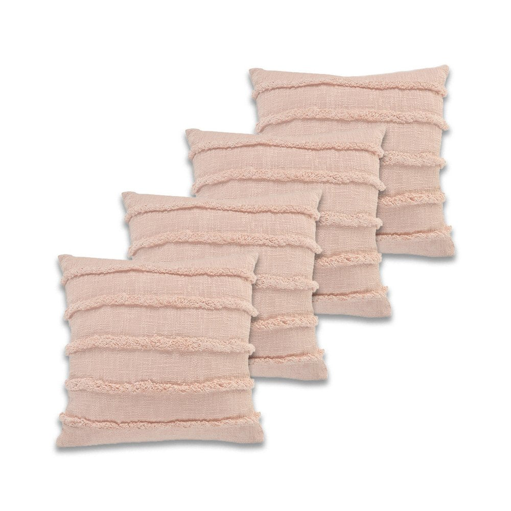 Set of Four 20" Blush Striped Cotton Throw Pillow Covers