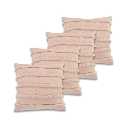 Set of Four 20" Blush Striped Cotton Throw Pillow Covers