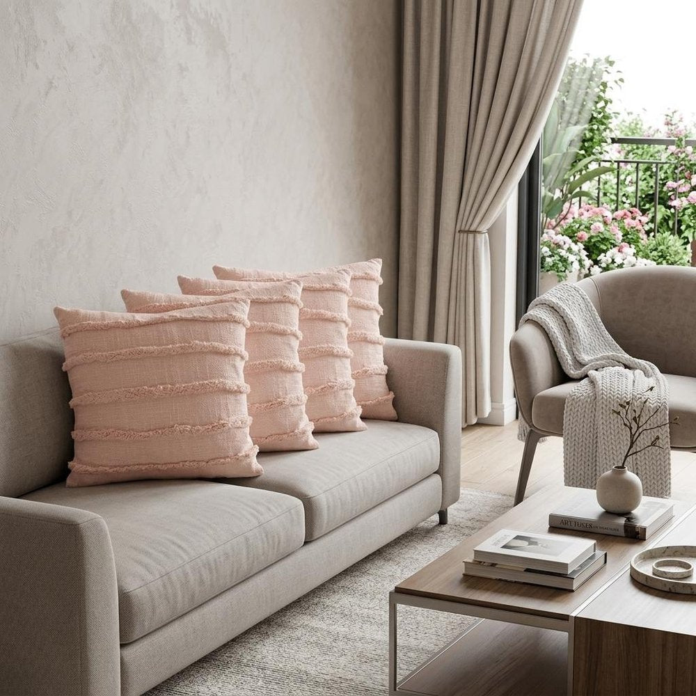 Set of Four 20" Blush Striped Cotton Throw Pillow Covers — view 11