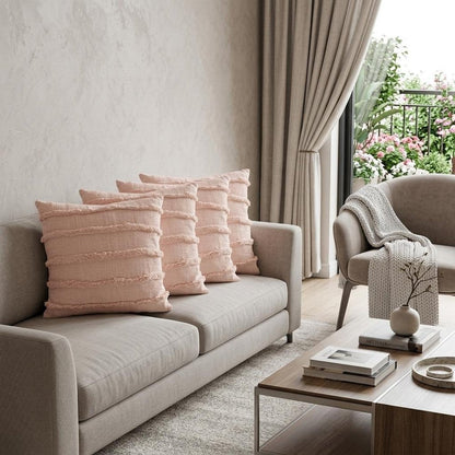 Set of Four 20" Blush Striped Cotton Throw Pillow Covers