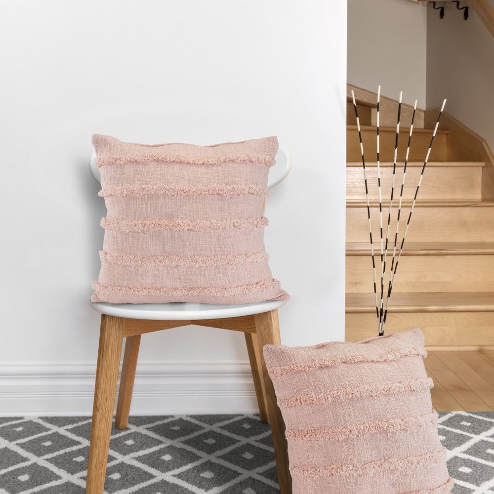Set of Four 20" Blush Striped Cotton Throw Pillow Covers — view 1