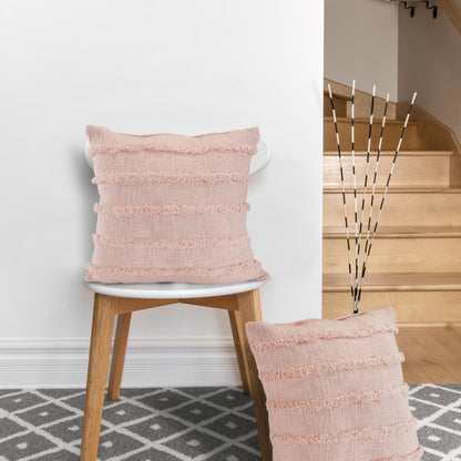 Set of Four 20" Blush Striped Cotton Throw Pillow Covers
