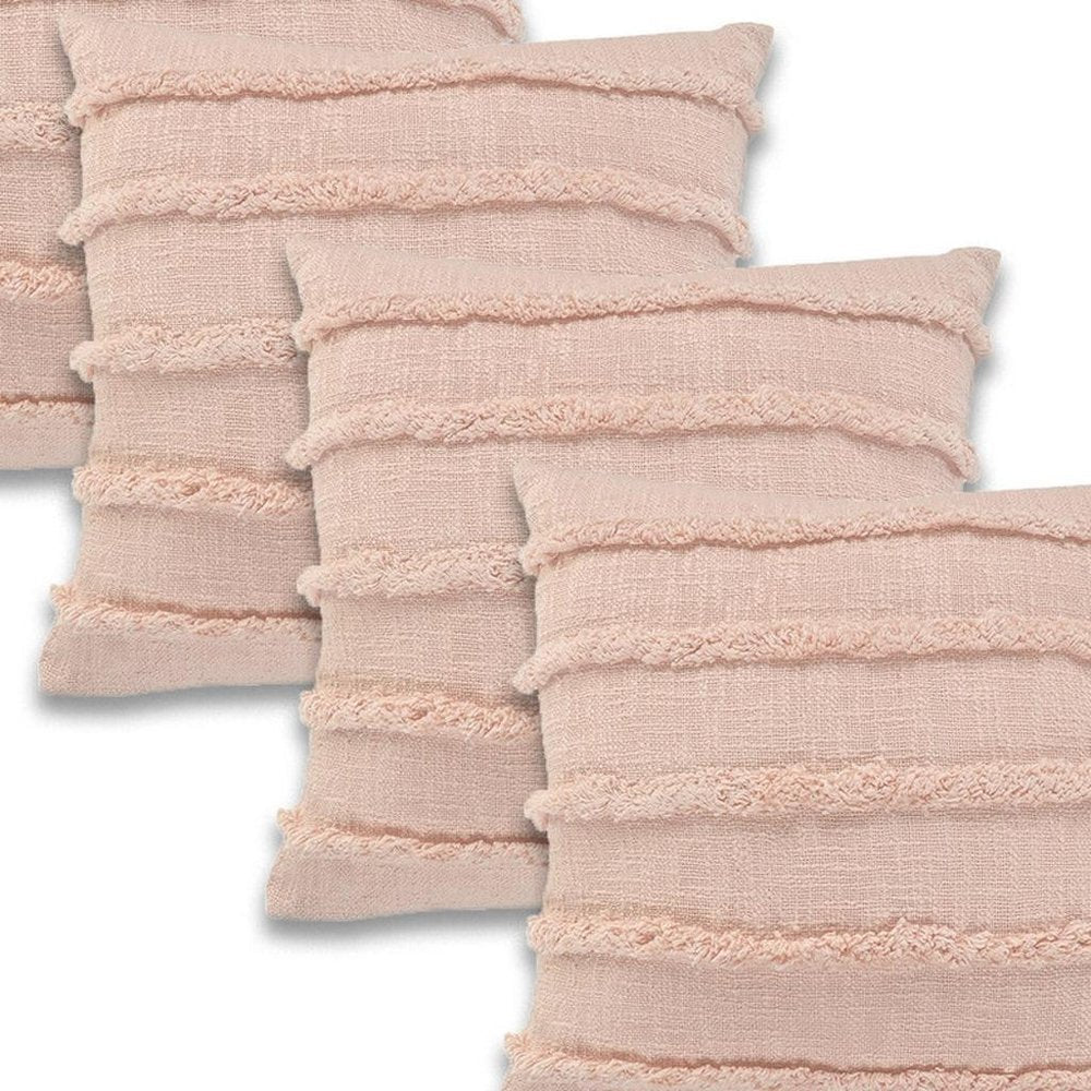 Set of Four 20" Blush Striped Cotton Throw Pillow Covers