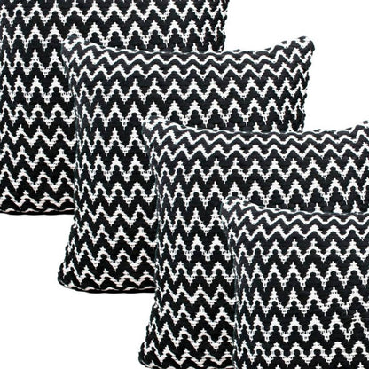 Set of Four 20" X 20" Black And White Lumbar Geometric Polyester Blend Throw Pillow Covers