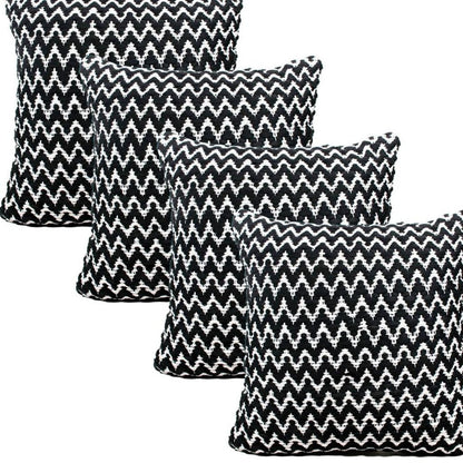 Set of Four 20" X 20" Black And White Lumbar Geometric Polyester Blend Throw Pillow Covers