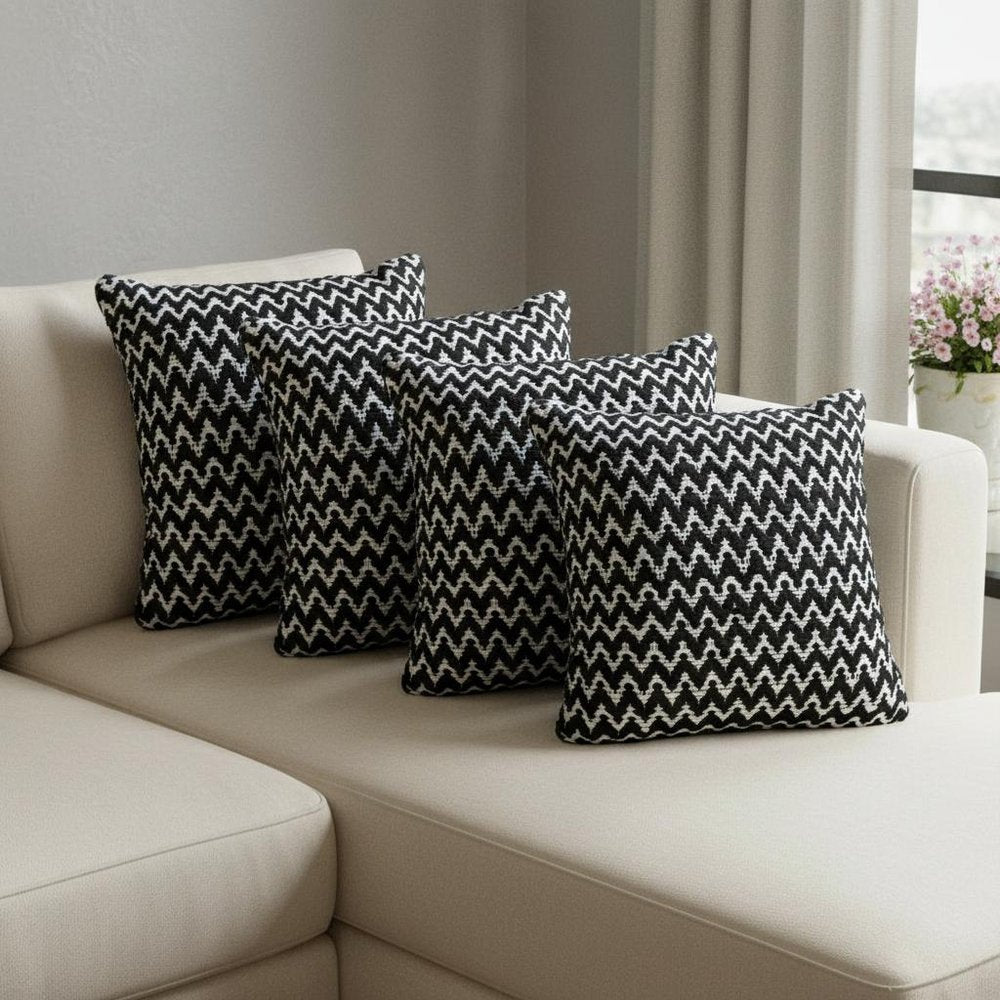 Set of Four 20" X 20" Black And White Lumbar Geometric Polyester Blend Throw Pillow Covers — view 4