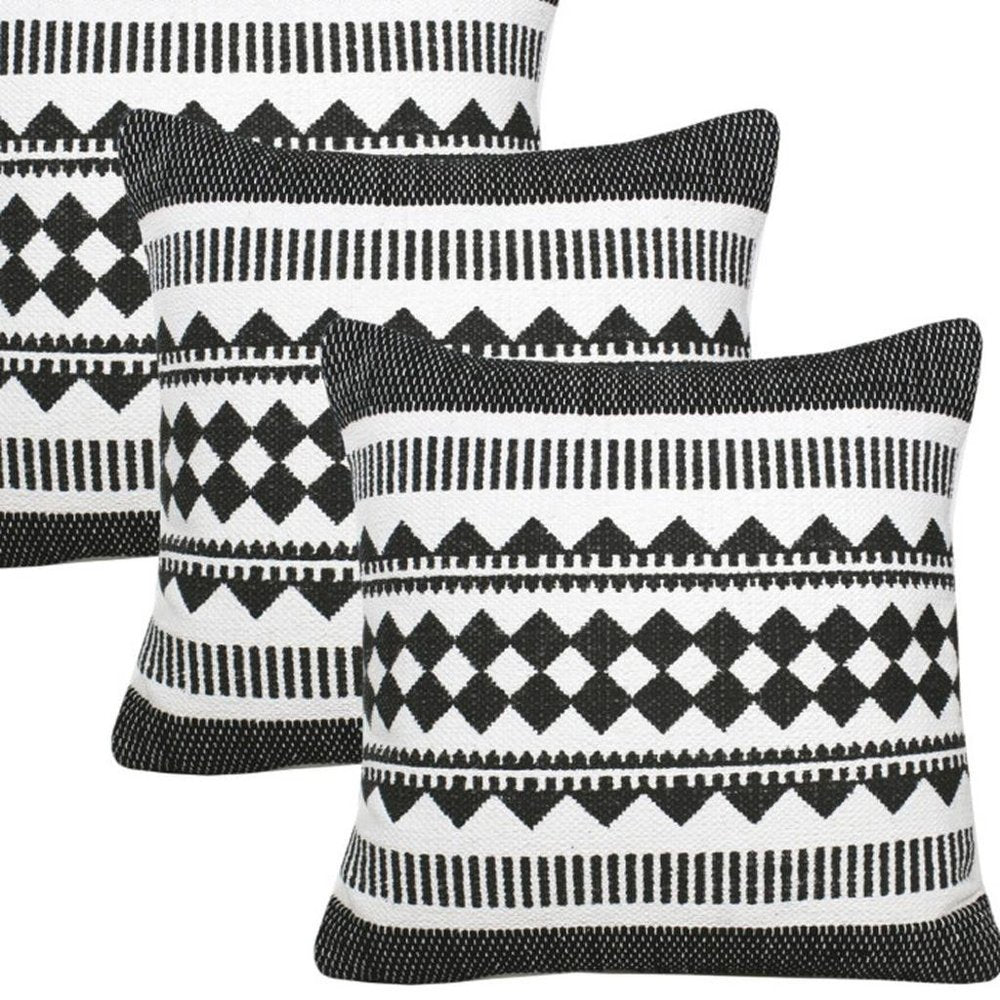 Set of Four 20" X 20" Black And White Lumbar Geometric Cotton Blend Throw Pillow Covers — view 6
