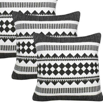 Set of Four 20" X 20" Black And White Lumbar Geometric Cotton Blend Throw Pillow Covers