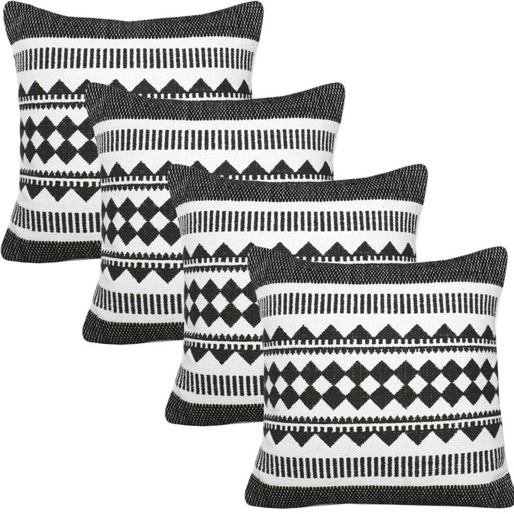 Set of Four 20" X 20" Black And White Lumbar Geometric Cotton Blend Throw Pillow Covers — view 7