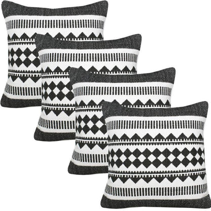 Set of Four 20" X 20" Black And White Lumbar Geometric Cotton Blend Throw Pillow Covers