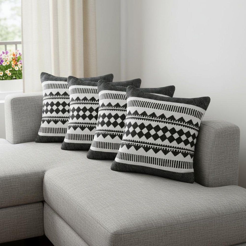 Set of Four 20" X 20" Black And White Lumbar Geometric Cotton Blend Throw Pillow Covers — view 5