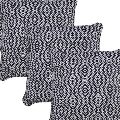 Set of Four 20" X 20" Black And White Lumbar Geometric Cotton Throw Pillow Covers