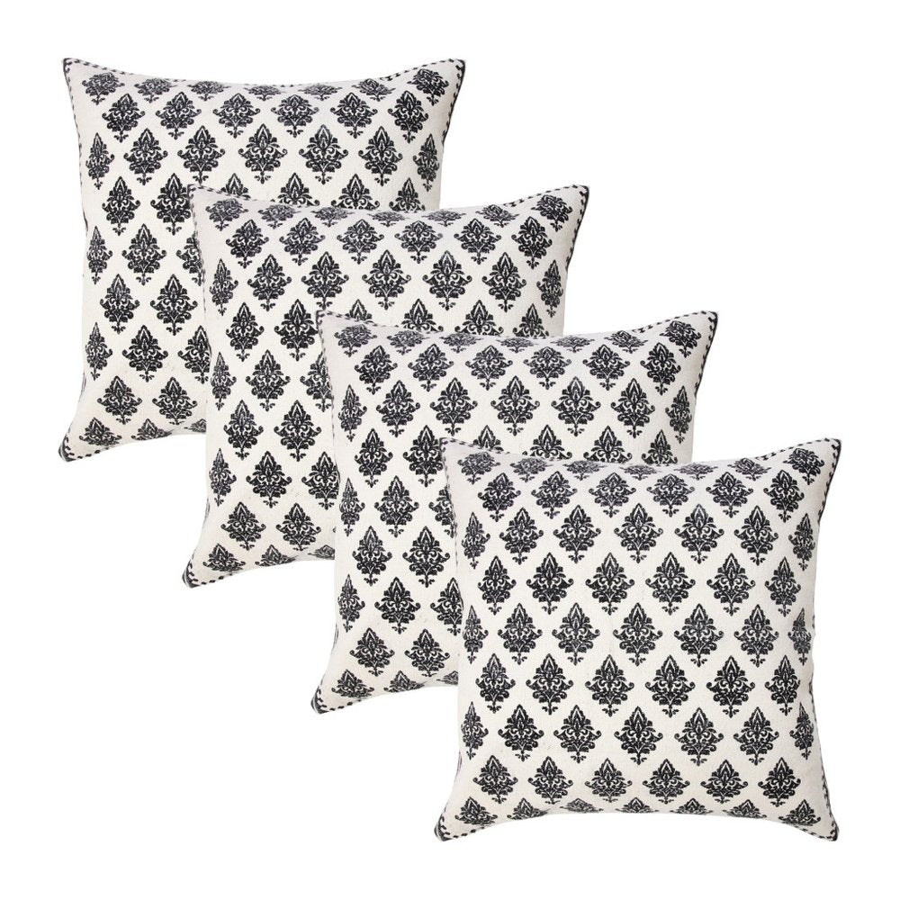 Set of Four 20" X 20" White And Black Lumbar Geometric Cotton Throw Pillow Covers — view 1