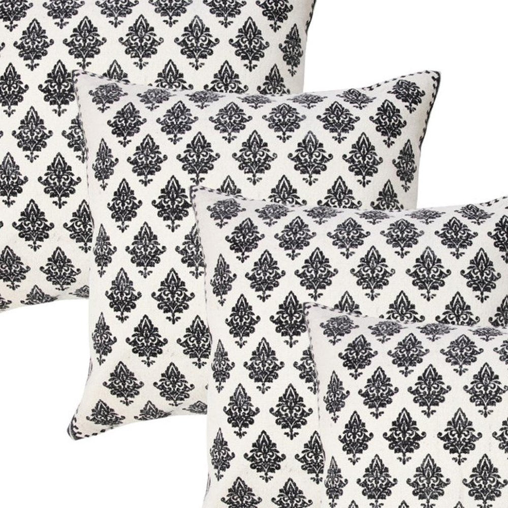 Set of Four 20" X 20" White And Black Lumbar Geometric Cotton Throw Pillow Covers — view 2