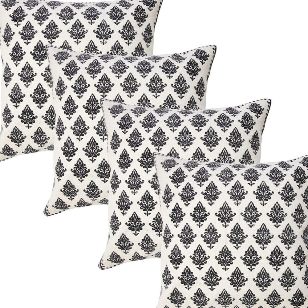 Set of Four 20" X 20" White And Black Lumbar Geometric Cotton Throw Pillow Covers — view 3