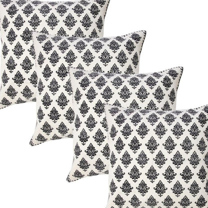 Set of Four 20" X 20" White And Black Lumbar Geometric Cotton Throw Pillow Covers