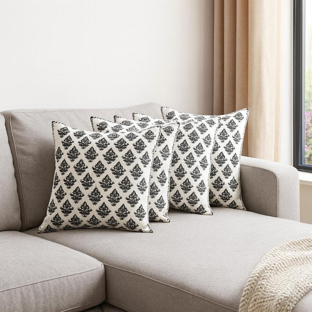 Set of Four 20" X 20" White And Black Lumbar Geometric Cotton Throw Pillow Covers — view 4