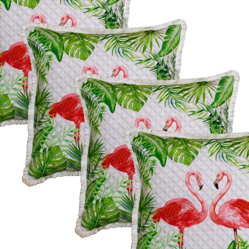 Set of Four 20" X 20" Green And Pink Lumbar Flamingo Beach Zebra Print Throw Pillow Covers — view 2