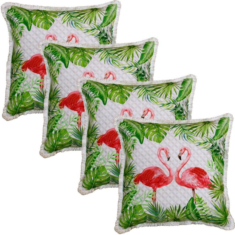 Set of Four 20" X 20" Green And Pink Lumbar Flamingo Beach Zebra Print Throw Pillow Covers — view 3
