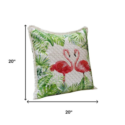 Set of Four 20" X 20" Green And Pink Lumbar Flamingo Beach Zebra Print Throw Pillow Covers